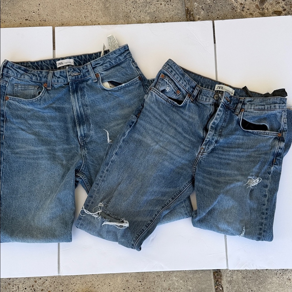 Zara Denim Blue Ripped Jeans Pair
